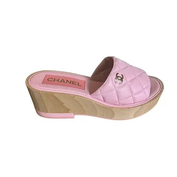 Chanel | Pink Quilted Lambskin Leather Platform Sole CC Logo Size EU 38 - Picture 2 of 10